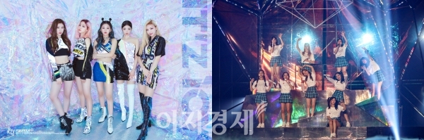 JYP소속 걸그룹 ITZY(왼쪽부터)와 트와이스. 사진=JYP엔터테인먼트