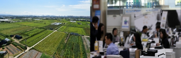 인천 계양3기 신도시 부지(왼쪽)와 은행 창구의 모습. 사진=뉴시스