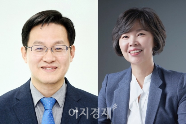 김정학(왼쪽) 신임 국민연금공단 연금이사와 박양숙 복지이사. 사진=국민연금공단