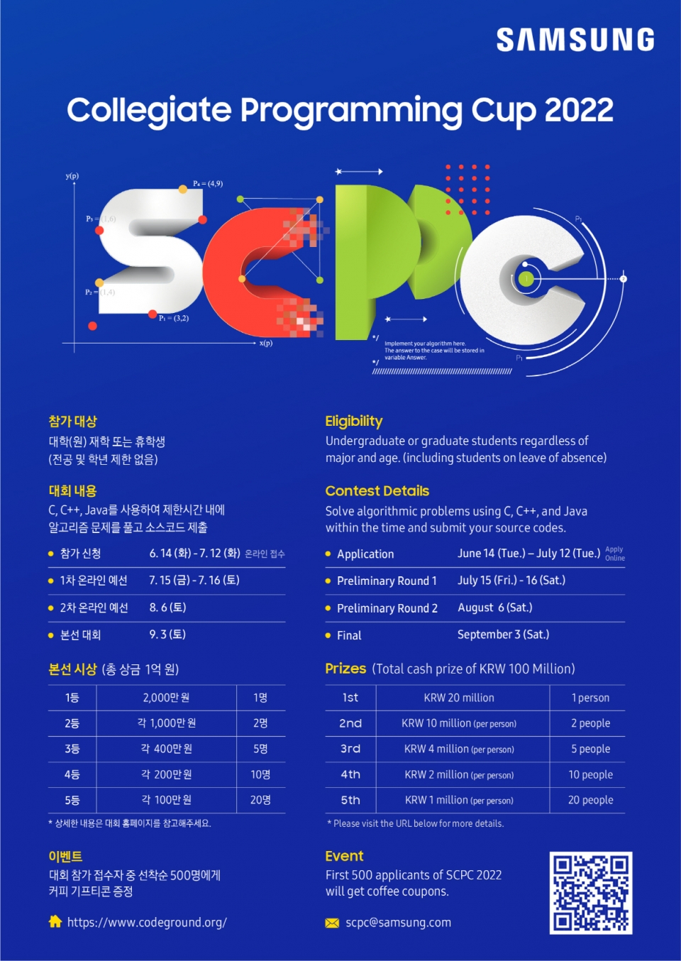 2022 삼성전자 대학생 프로그래밍 경진대회(SCPC) 포스터 [사진출처 삼성전자]