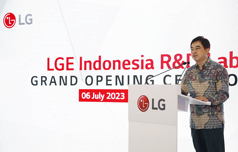 박형세 LG전자 HE사업본부장이 6일 인도네시아 현지에서 진행된 R&D 법인 개소식에서 연설을 하고 있다. 사진=LG전자